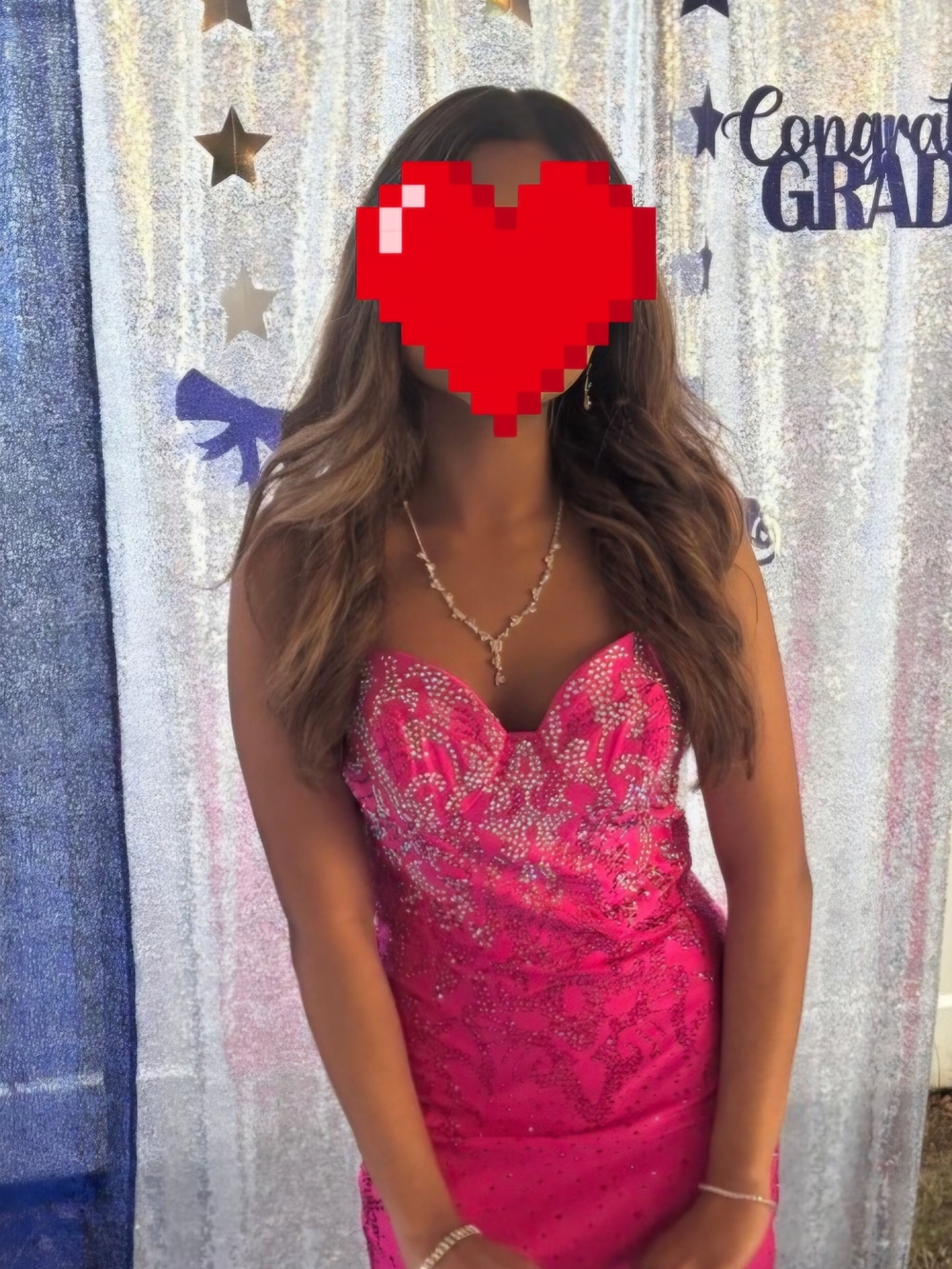 Hot Pink Beaded Strapless Dress Size 2